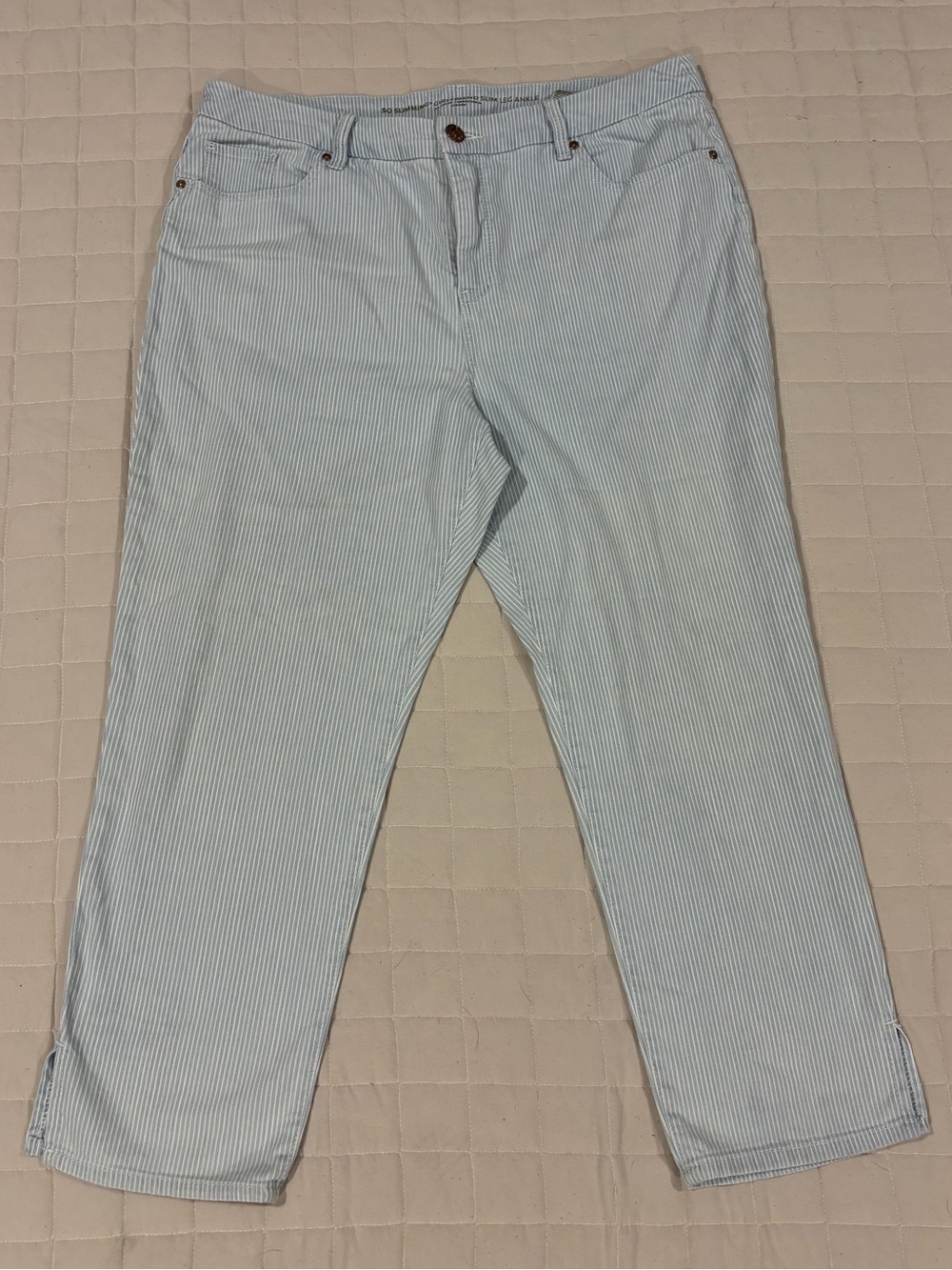 Chico’s So Slimming Girlfriend Slim Leg Ankle Light Blue Striped Crop Pants 16P